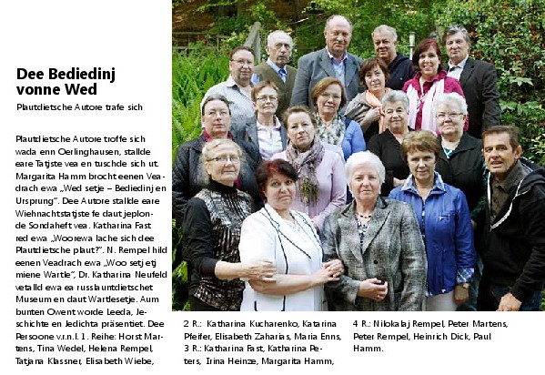 Seminar der Plautdietsch-Autoren in Oerlinghausen. Mai 2014. Es waren zwei wunderschöne Tage!