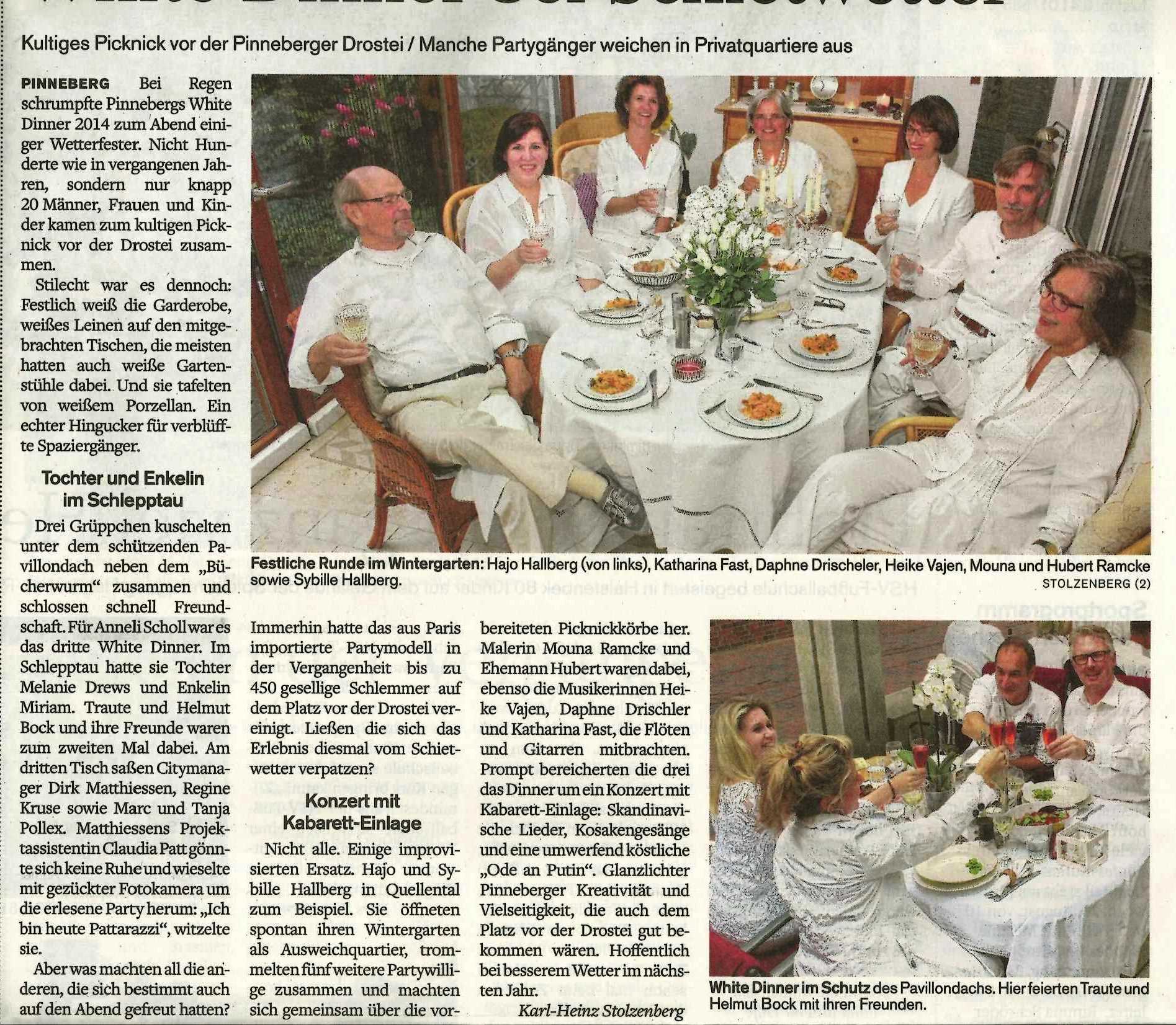 White Dinner bei Schittwetter 
Pinneberger Tageblatt 18.08.2014